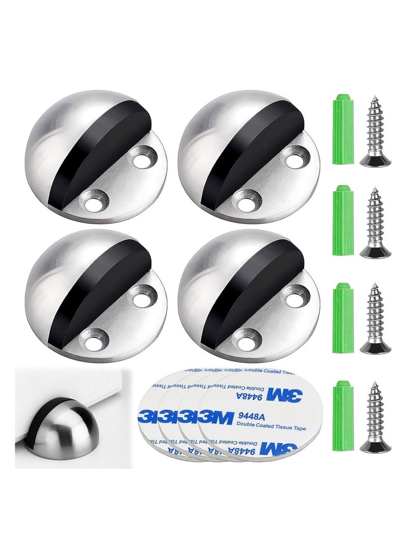 Floor Door Stoppers, 4 Pack Stainless Steel Door Stops Oval Floor Mounted with Screws and Self-Adhesive Pads- Sound Dampening Rubber Buffer, Durable for Home  Office Use - Image 1